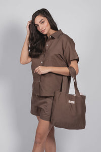 Latte Love Linen Mocha Tote