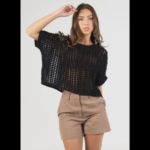 C'est Moi Open Knit Short Sweater #CESWT4301