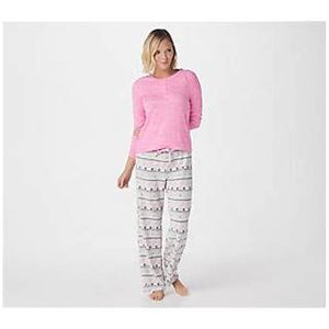 Muk Luks Winter Fairisle Butter Knit Henley and Fleece Pant Pajama Set